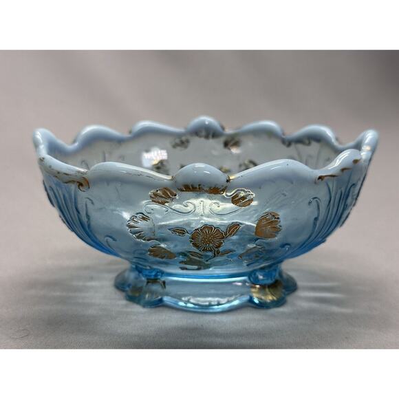 Antique Northwood Blue Opalescent Carnelian Everglades Berry Bowl Gold - Picture 6 of 10